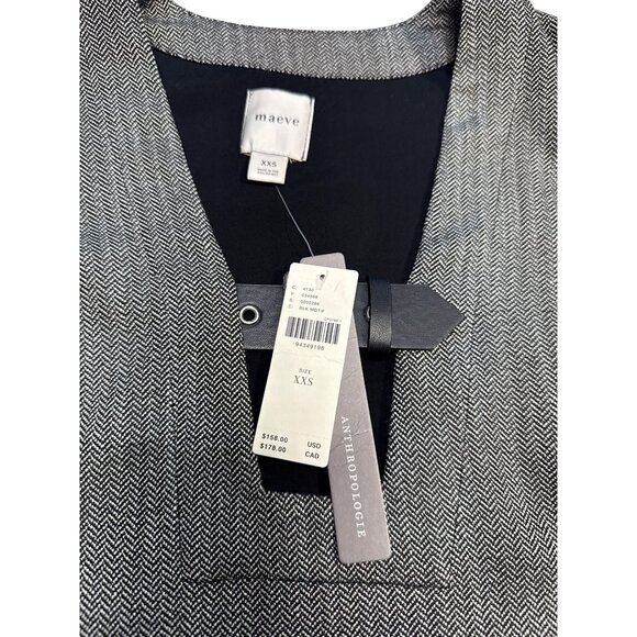 Maeve Anthropologie Sleeveless Sheath Dress Gray Black Faux Leather Hem XXS NWT - Picture 3 of 16